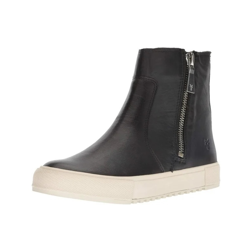 FRYE Leather Gia Lug Shearling Lined Double Zip Black Sneaker Boots Size 10